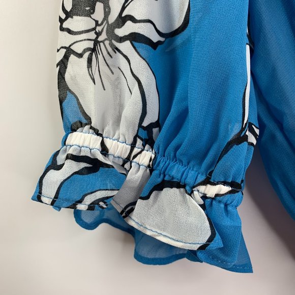 Calvin Klein Womens Floral Printed Chiffon Faux Wrap Dress Blue Size M NWT - Picture 5 of 13